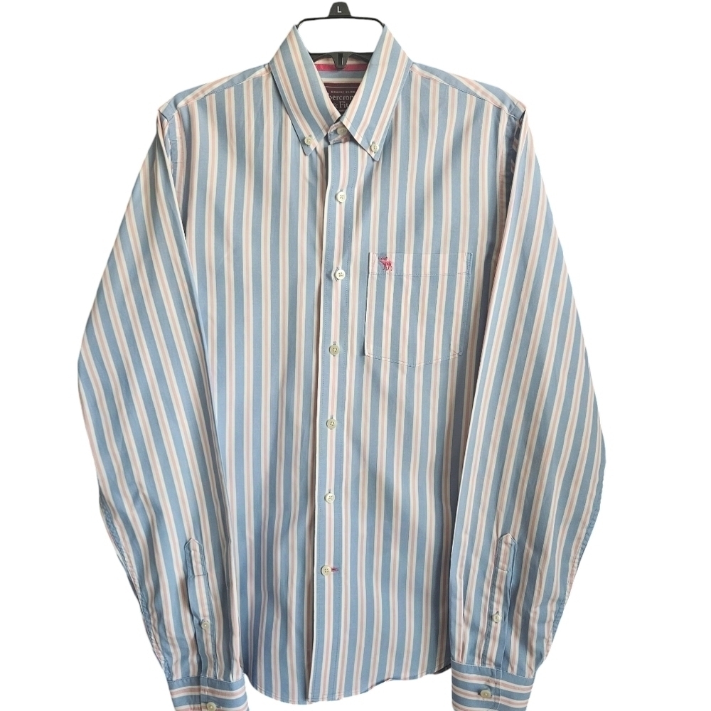 ABERCROMBIE & FITCH‎ STRIPED BUTTON UP SHIRT Mens Medium Blue Pink & White